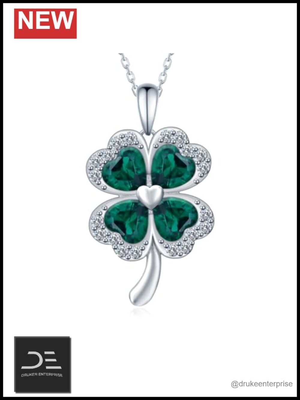 Four Leaf Clover Necklace 925 Sterling Silver Shamrock Pendant Charm Good Luck